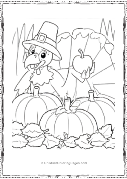 Cartoon Turkey Holding An Apple Free PDF Printable