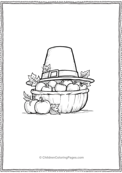 Cartoon-pilgrim-hat-with-pumpkin-basket Free PDF Printable