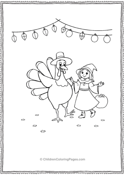 Cartoon-turkey-with-a-girl Free PDF Printable