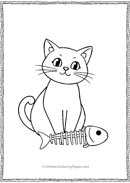 Cat Eating A Fish Bone Scaled Free PDF Printable