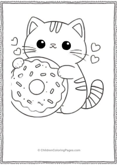 Cat Holding A Donut Scaled Free PDF Printable