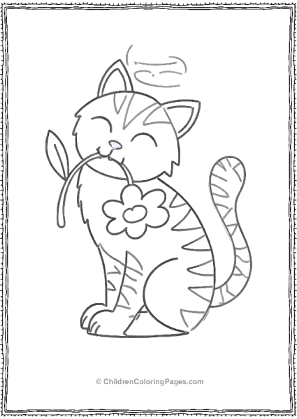 Cat Holding A Flower Scaled Free PDF Printable