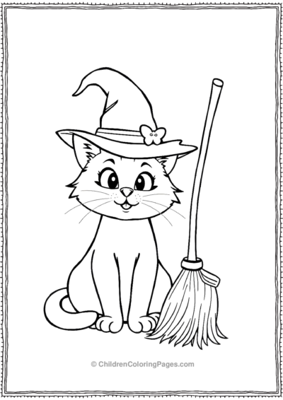 Cat-with-Witch-Hat-and-Broom Free PDF Printable