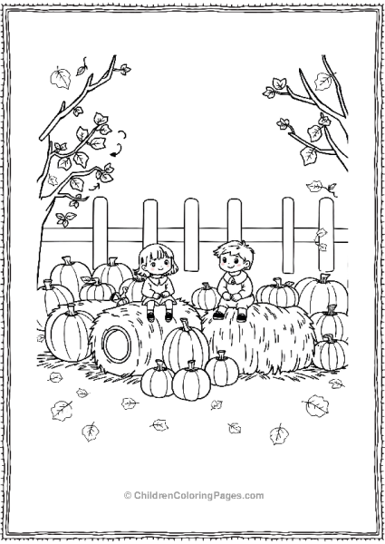 Children Sitting On A Hay Bale Free PDF Printable