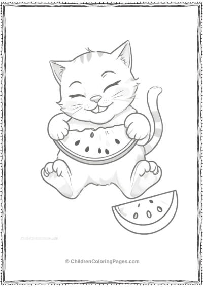 Cute Cat Eating A Watemelon Scaled Free PDF Printable