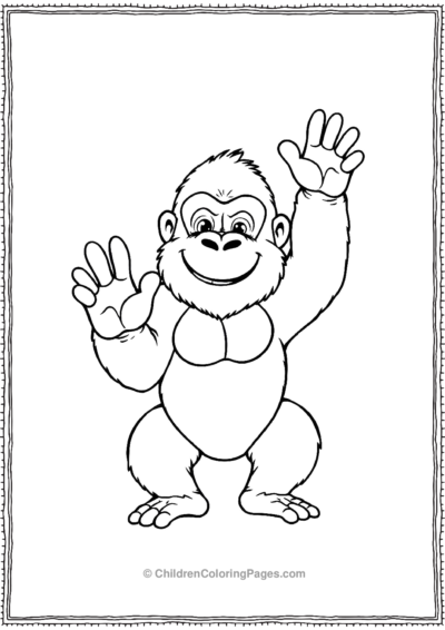 Cute-Gorilla-Waving-Hello Free PDF Printable