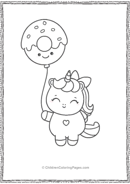 Cute Unicorn Holding A Donut Balloon Free PDF Printable