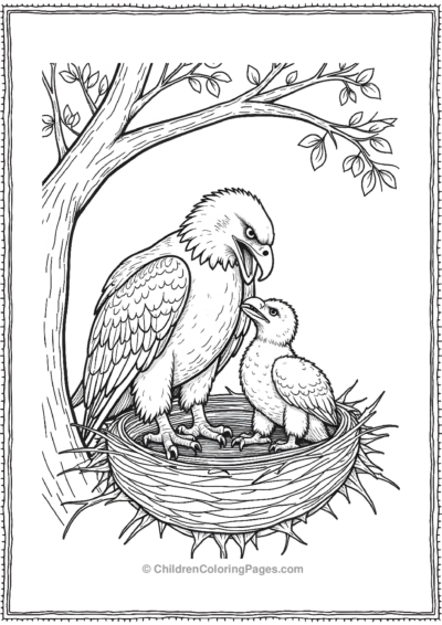 Detailed-Bald-Eagle-Feeding-Its-Chick-in-a-Nest- Free PDF Printable