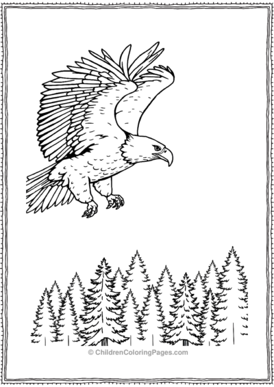 Detailed-Bald-Eagle-Gliding-Over-a-Forest Free PDF Printable