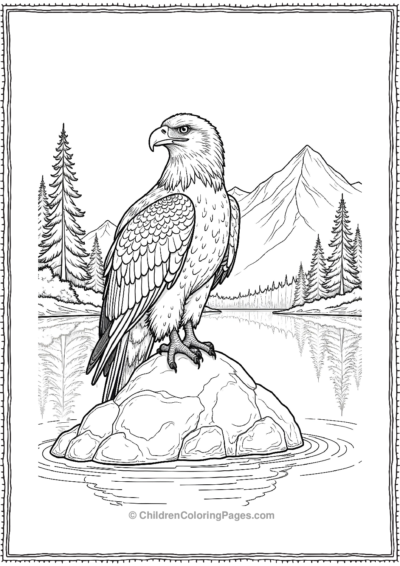 Detailed-Bald-Eagle-Perched-on-a-Rock-by-a-Lake- Free PDF Printable