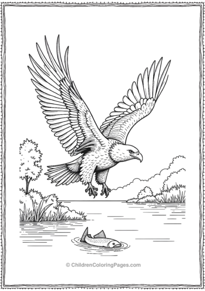 Detailed-Bald-Eagle-in-MidFlight-Over-a-River Free PDF Printable