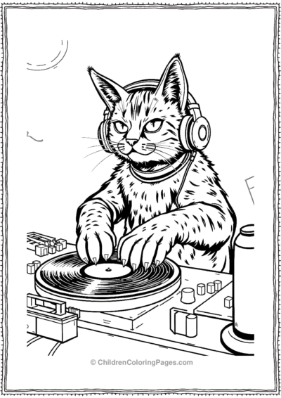 Dj-Cat-Spinning-Records-At-A-Monster-Mash-Party Free PDF Printable