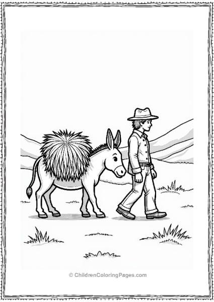 Donkey Carrying Hay Next To Farmer Free PDF Printable