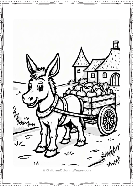 Donkey Pulling A Cart In A Village Free PDF Printable