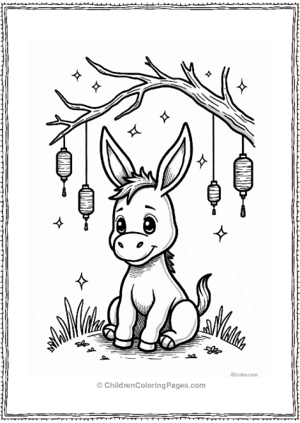 Donkey Under Lanterns In A Starry Night Free PDF Printable