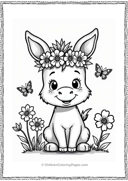 Donkey With Flower Crown In Spring Free PDF Printable