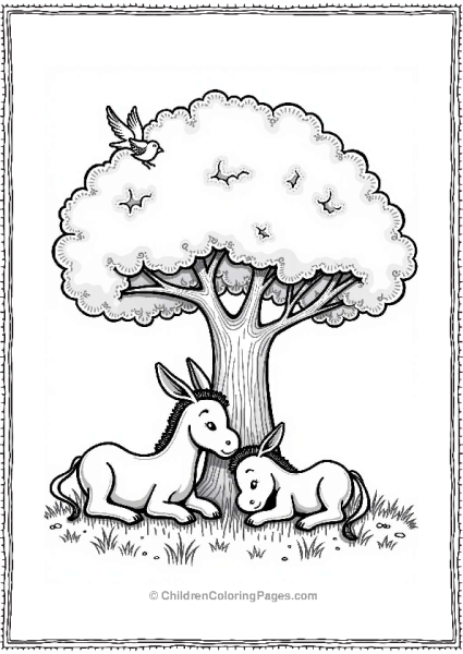 Donkeys Resting Under A Tree Free PDF Printable