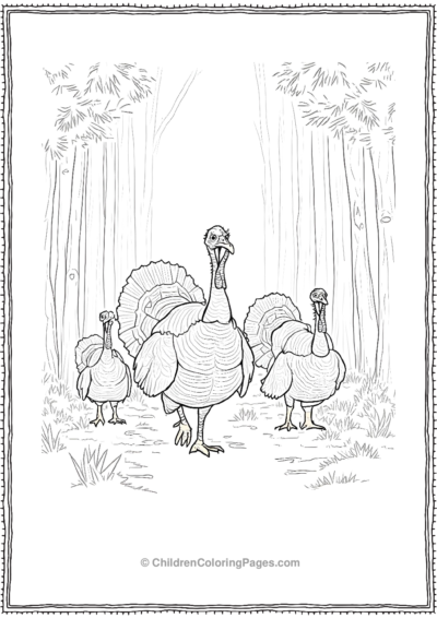 Family-of-turkey-in-a-forest Free PDF Printable