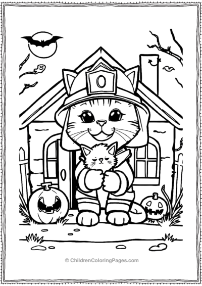 Firefighter-Cat-Rescuing-A-Kitten-From-A-Halloween Free PDF Printable