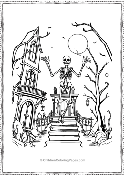 Floating Skeleton In A Spooky Mansion Free PDF Printable