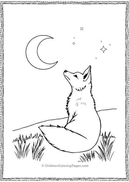 Fox Looking At The Crescent Moon Free PDF Printable