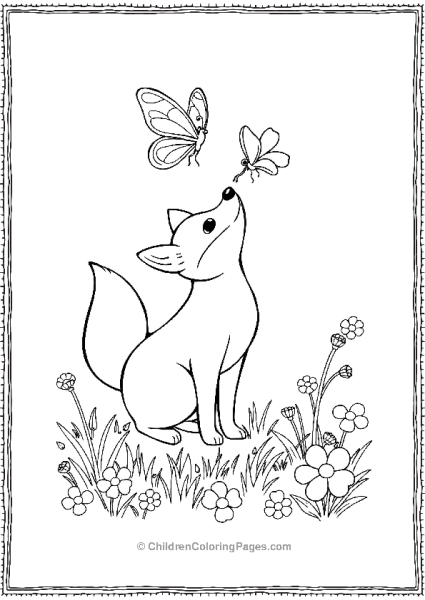 Fox Playing With Butterflies Free PDF Printable