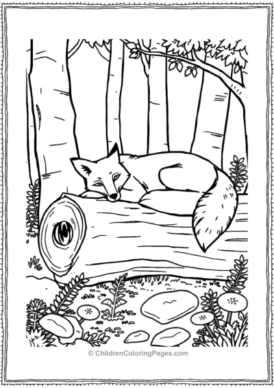 Fox-Resting-On-A-Piece-Of-Log Free PDF Printable