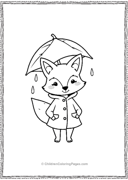 Fox Wearing A Raincot Under A Leaf Umbrella Free PDF Printable