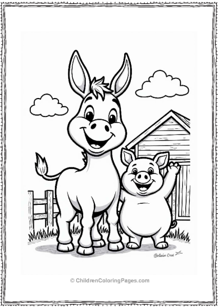 Friendly Donkey And Playful Pig In A Sunny Farmyard Free PDF Printable