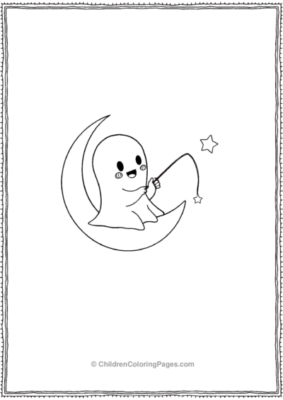 Ghost Sitting On Moon Fishing Stars Free PDF Printable