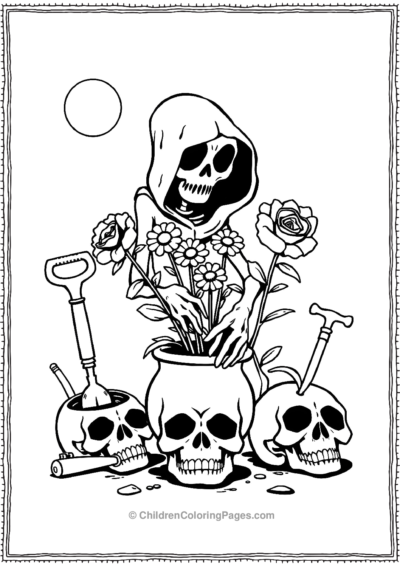 Ghoulish-Gardener-with-Flower-Pot Free PDF Printable