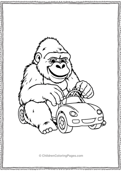 Gorilla-Playing-With-A-Toy-Car Free PDF Printable