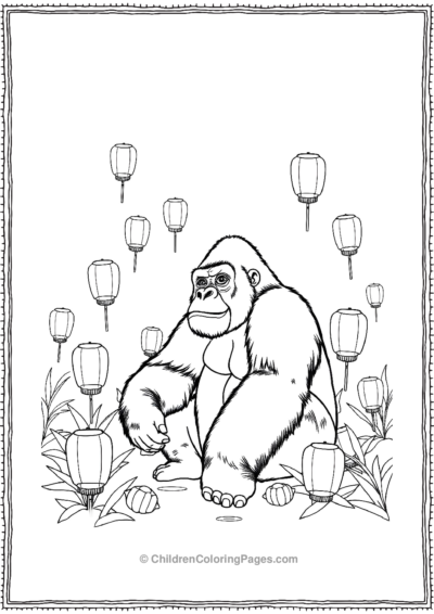 Gorilla-Surrounded-By-Floating-Lanters Free PDF Printable