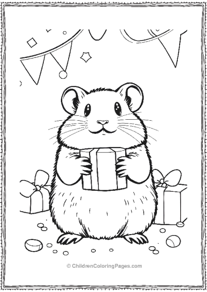 Hamster Holding A Gift Box Free PDF Printable