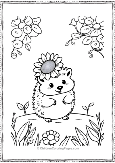 Hedgehog-Wearing-A-Sunflower-Hat Free PDF Printable