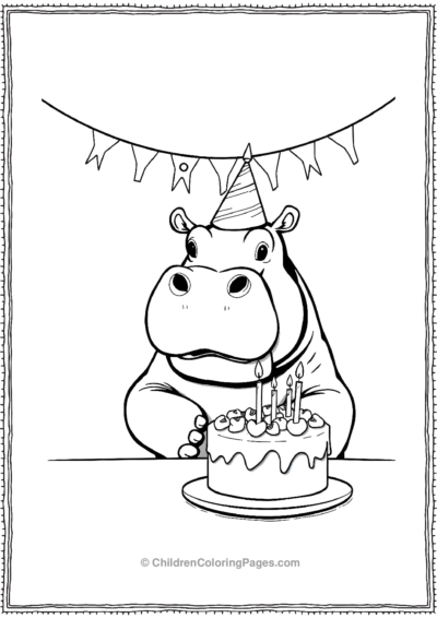 Hippo-Eating-A-Cake-At-A-Birthday-Party Free PDF Printable