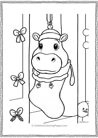 Hippo-Peeking-Out-Of-A-Tiny-Stocking Free PDF Printable