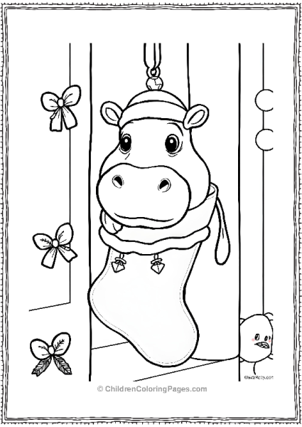 Hippo Peeking Out Of A Tiny Stocking Free PDF Printable