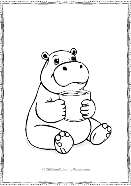 Hippo Sitting With A Cup Of Hot Cocoa Free PDF Printable