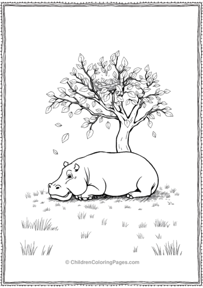 Hippo-Sleeping-Under-A-Tree Free PDF Printable