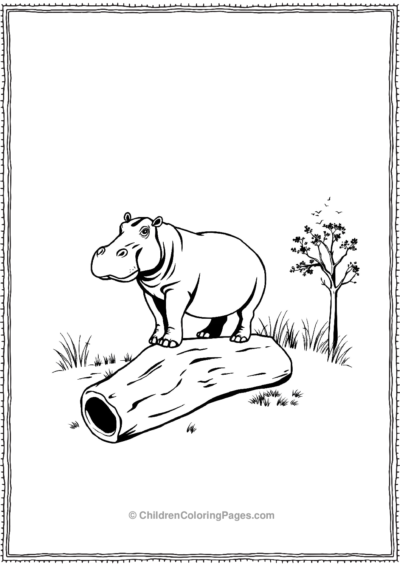 Hippo-Standing-On-A-Log Free PDF Printable