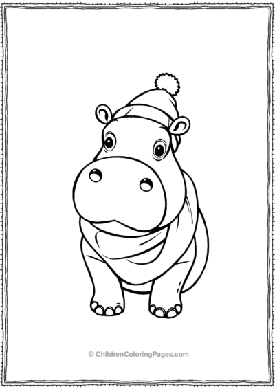 Hippo-With-A-Little-Hat-And-Scarf Free PDF Printable