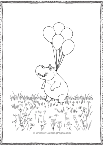 Hippo-With-Balloons-Tied-To-It Free PDF Printable