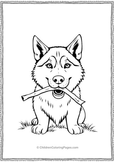 Husky-Carrying-A-Stick-In-Mouth Free PDF Printable