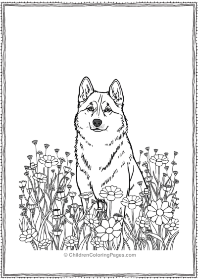 Husky-In-A-Field-Of-Flowers Free PDF Printable