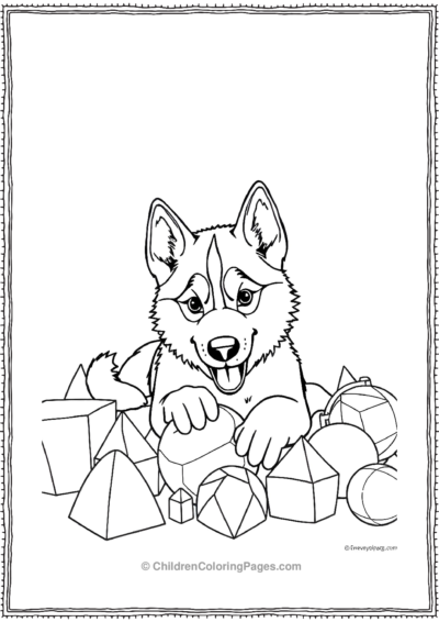 Husky-Playing-With-Geometric-Toys Free PDF Printable