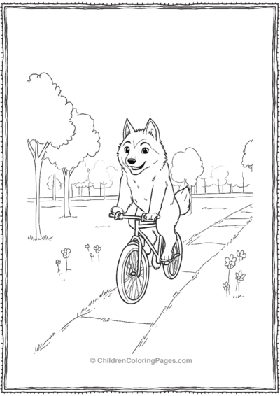 Husky-Ridding-A-Bicycle Free PDF Printable