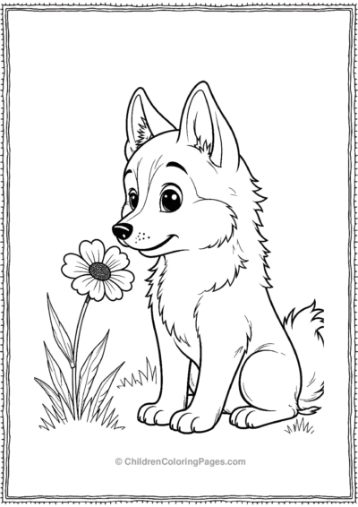 Husky-Sniffing-A-Flower Free PDF Printable