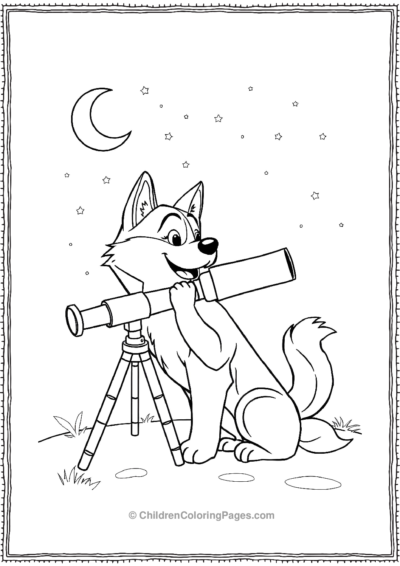 Husky-Stargazing-With-A-Tele-Scope Free PDF Printable