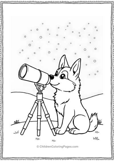 Husky-Stargazing-With-A-Telescope Free PDF Printable